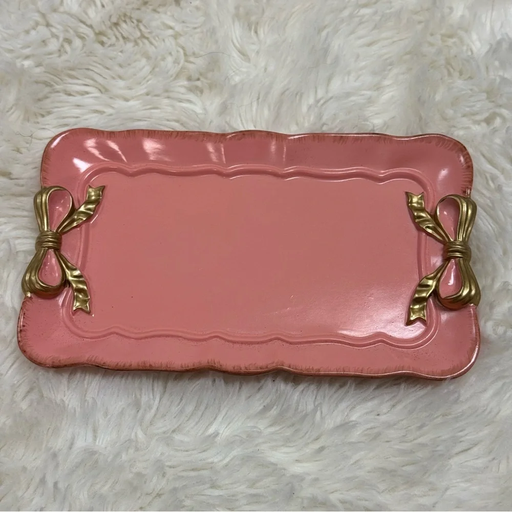 NEW Pink + Gold Bow Decorative Jewelry Trinket Tray